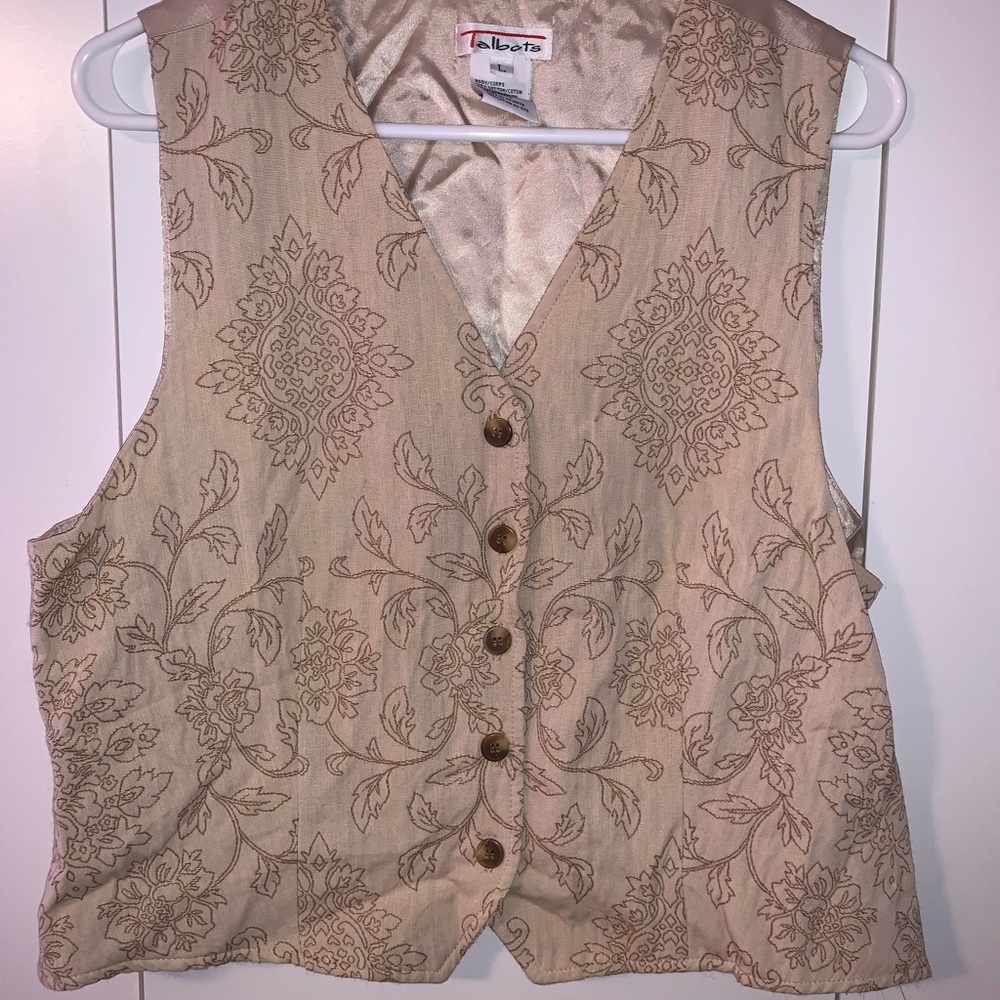 L Beige Patterned Button-Down Vest - image 1